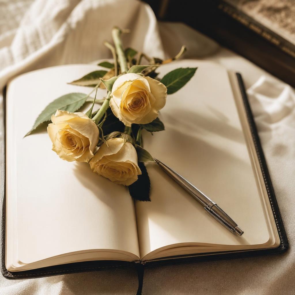 Pale yellow roses in a glass vase on ivory linen